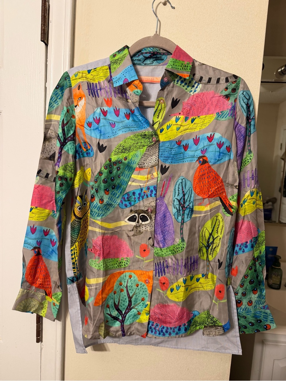 Vilagallo Multicolor Illustrated Bird Print Women's Button-Up Jacket